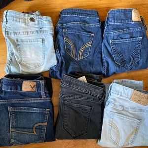 4 hollister jeans , 1 American eagle & 1 unbranded